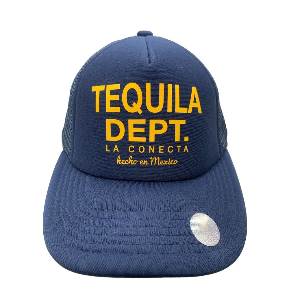 Tequila Dept La Conecta Trucker Hat Navy Blue Yellow Hecho En Mexico